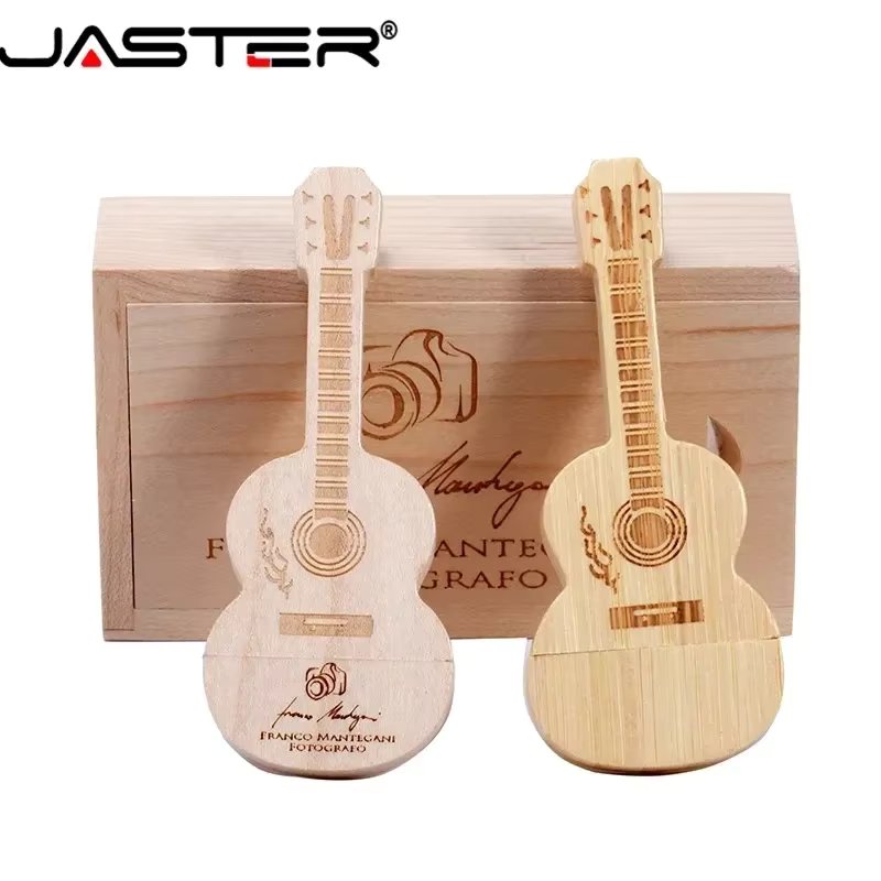 JASTER Free Custom Logo Pen drive Guitar shaped USB flash drive Wooden Box Memory Stick Music Pendrive Creative gift 64GB 128GB