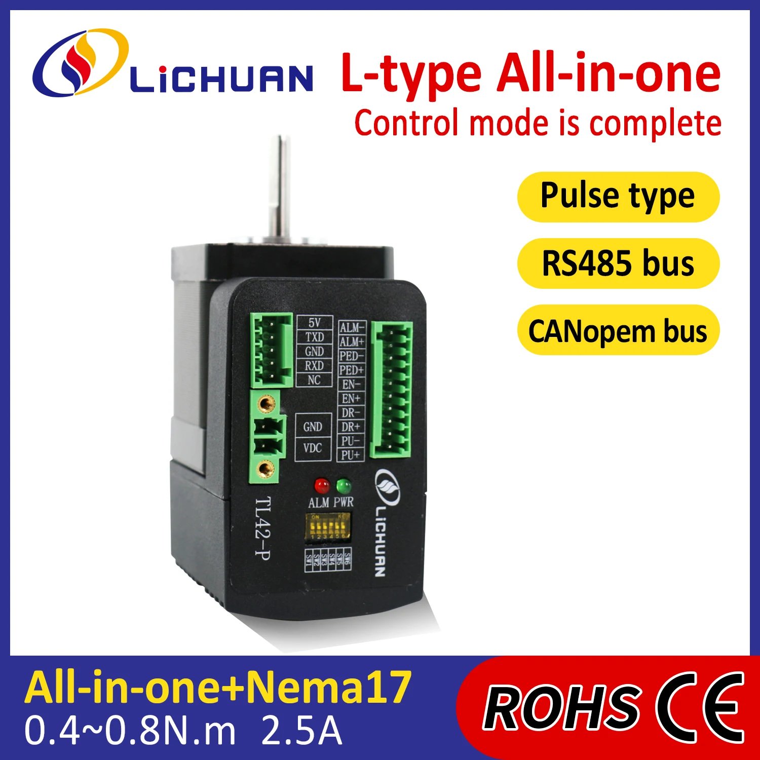 Lichuan 24V 2.5A 0.4N.m/0.8N.m Small Stepper Motor 2Phase Nema17 Open Loop Integrated Stepper Motors Driver for Robot Machine