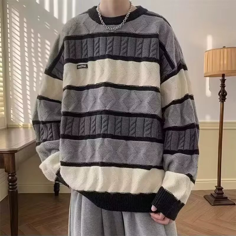 Trend-in Men's Loose-fit-over-fitting Vintage-type-Knit Sweaters Warm-colored Casual KN1809