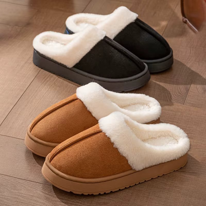 Faux Suede Chunky Platform Winter Slippers Women Warm Short Plush Home Cotton Shoes Woman Non Slip Thick Bottom Outdoor Slippers