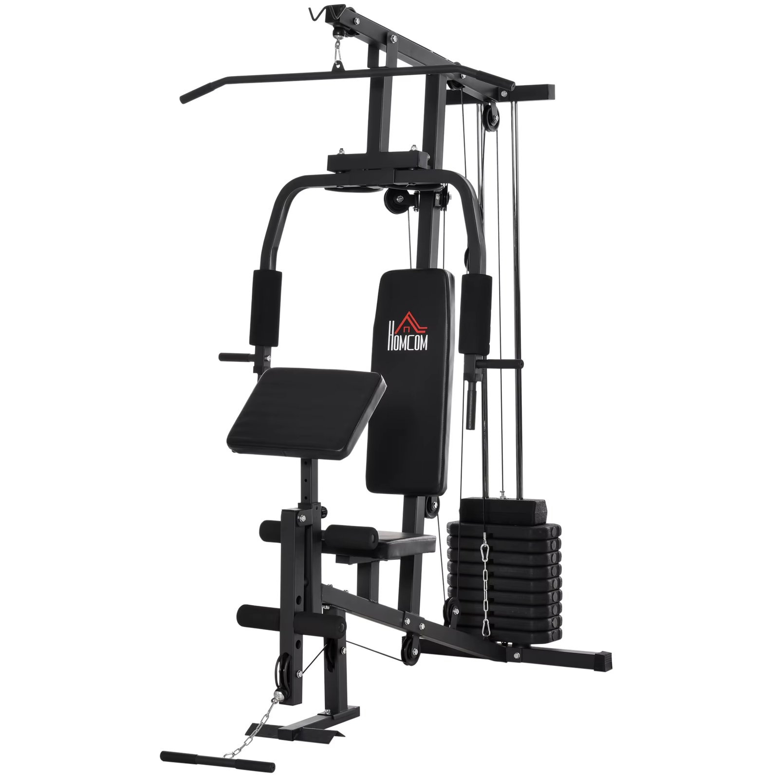 HOMCOM multi-station bodybuilding machine with foot stirrup pulleys and plates weight 45 kg for home Fitness training gym 148x108x207 cm black