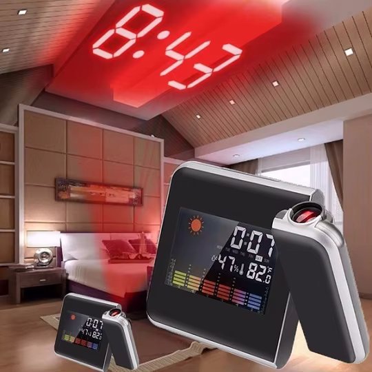 Alarm clock with projector for ceiling or wall