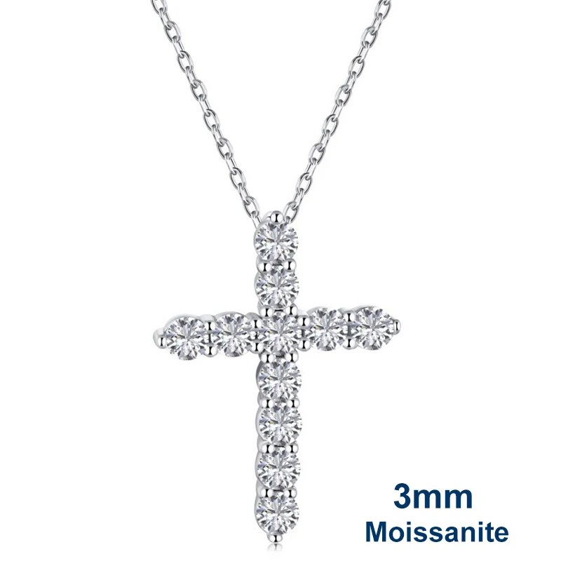 3mm D Color Moissanite Jesus Cross Pendant  for Women Men S925 Silver 18k White Gold Plated Necklace Wedding Jewelry Gift