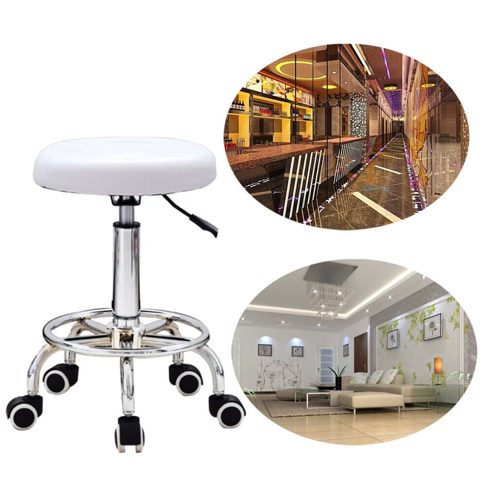 Adjustable Salon Bar Stool Hydraulic Vanity Swivel Rolling Chair Tattoo Massage Spa with 5 Wheels