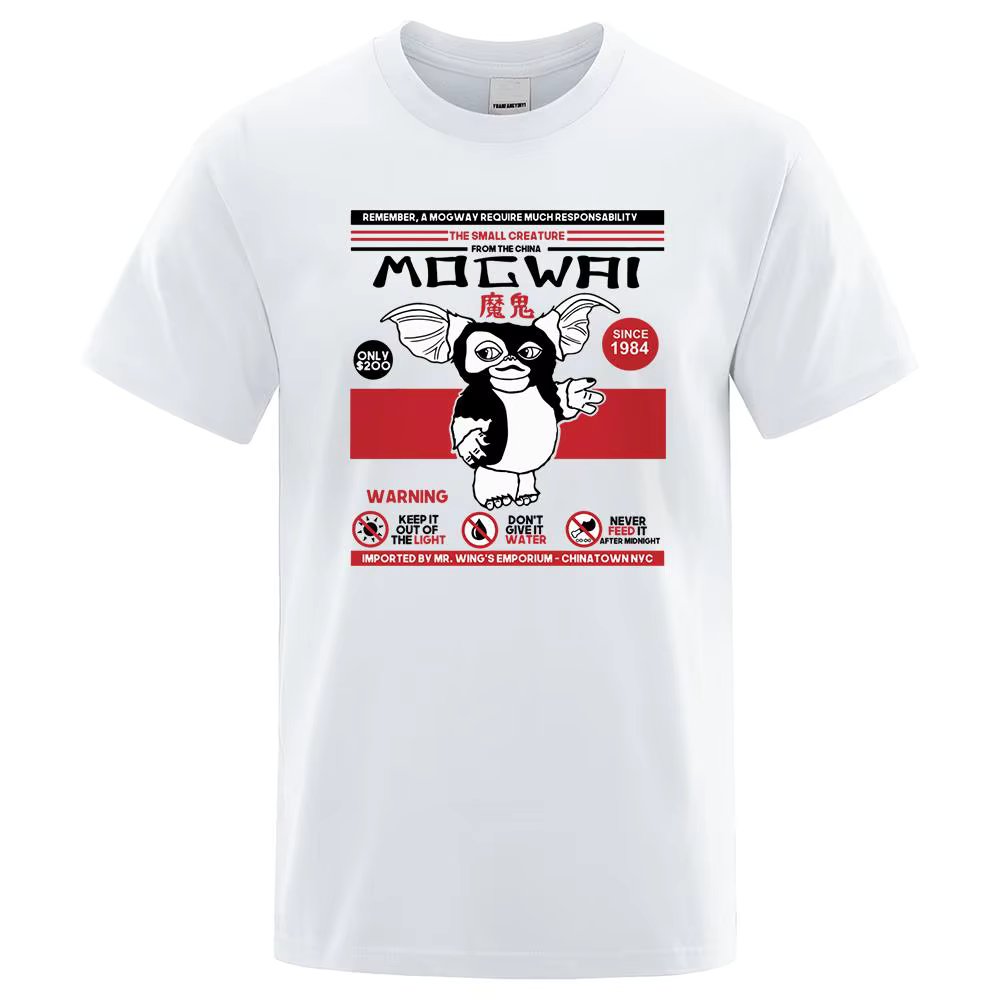 Remember A Mogwai Require Much Responsability Japanese Anime Tshirts Mens Cartoon Cotton T-Shirts Cotton New Fashion Tee Clothes