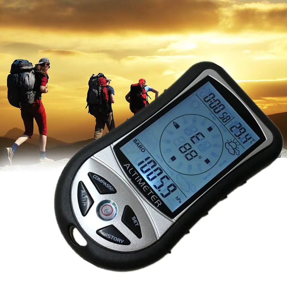 8 In 1 Handheld Electronic Navigation Compass Altimeter Barometer Thermometer Weather Forecast Time Clock For Outdoor Camping