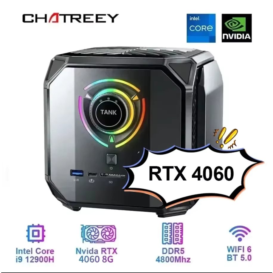 Chatreey TANK Mini PC Intel Core i9 12900H i7 12700H With Nvidia 4060 8G  3070 16G Gaming Desktop Computer PCIE 4.0 Wifi 6 BT5.0