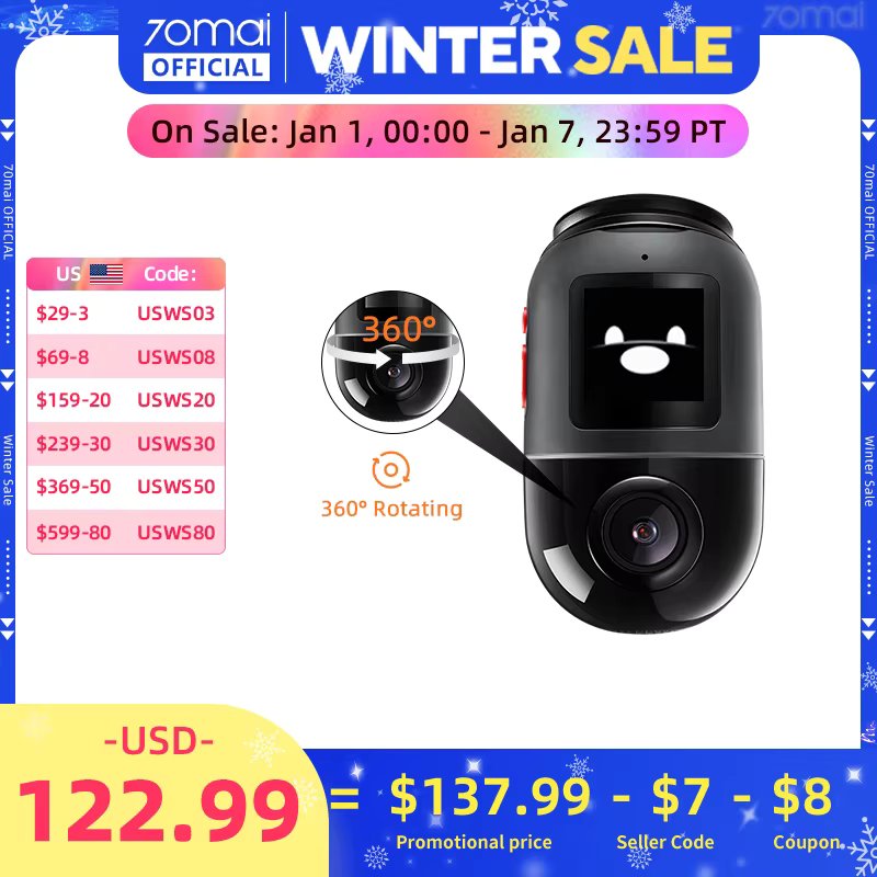 70mai Dash Cam X200 Omni  360° Full View 70mai Camera Car DVR X200 Built-in GPS ADAS 24H Parking Monitor eMMC Storage AI Motion