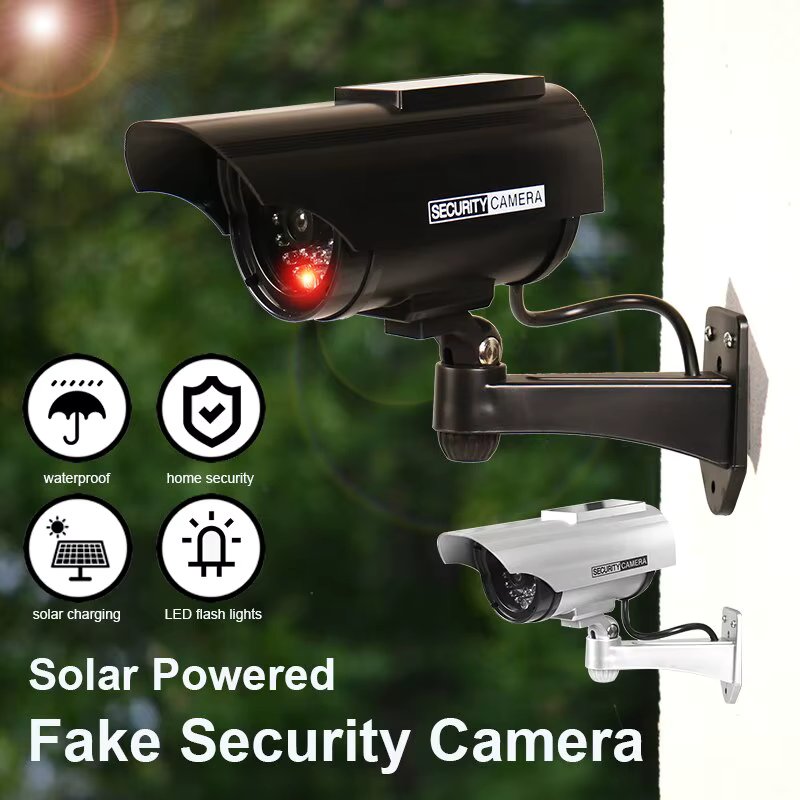 1PC Solar Powered Dummy Fake Security Camera Bullet Security Simulated Surveillance System,No Wiring Required, Red LED Lights