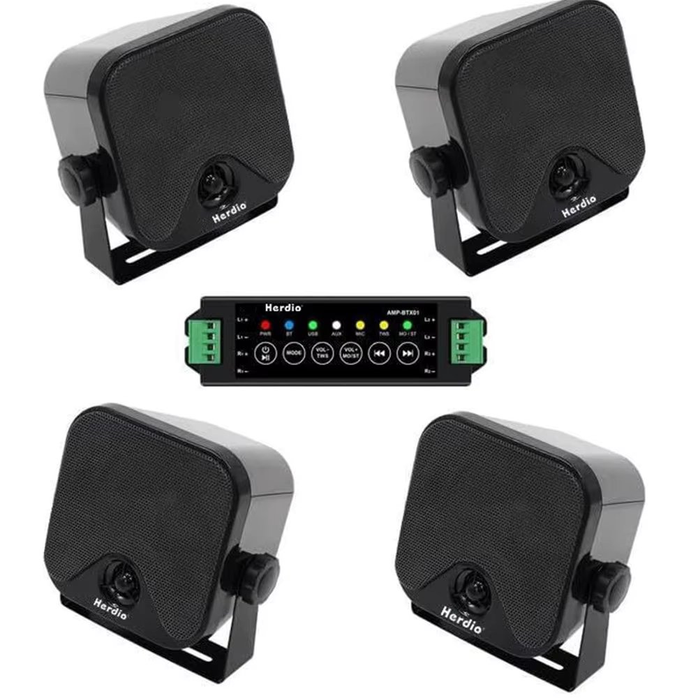 Herdio 4'' 4PCS Bluetooth Golf Cart Speakers 240W Waterproof Marine Speakers For Outdoor Boat ATV UTV Jeep Courtyard Powersports