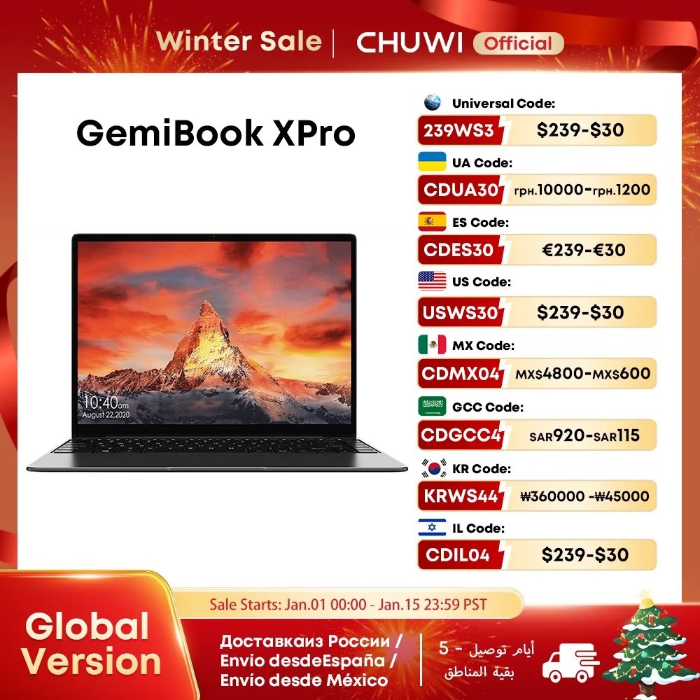 CHUWI GemiBook XPro 14inch UHD Screen Laptop 8GB RAM 256GB SSD Intel Celeron N100 Windows 11 Computer with Cooling Fan Notebook