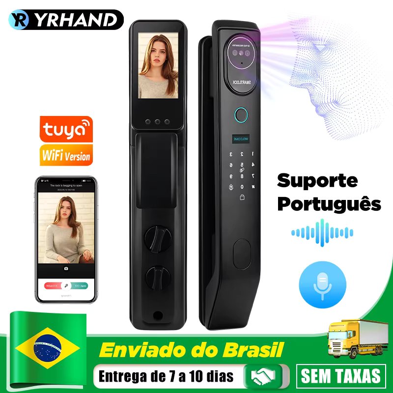 YRHAND Fechadura Eletronica com Camera,3D Reconhecimento Facial Fechadura Digital de porta sem Chave, Smart Lock Tuya WiFi APP