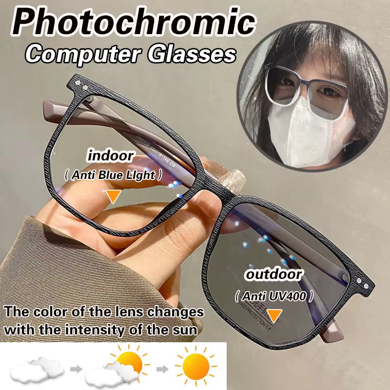 New Photochromic Glasses for Women Anti Blue Light Computer Eyeglasses Men Fashion Gradient Frame Anti Eyestrain Eyewear Unisex