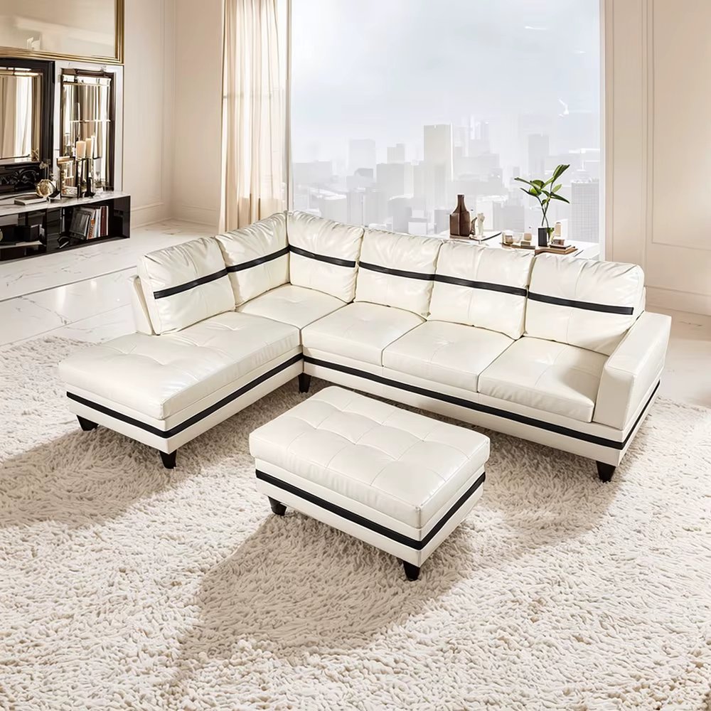 Modern L-Shaped Leatherette Sofa - 3-Piece Combo with Thick Cushions, Durable & Easy to Clean for Apartments