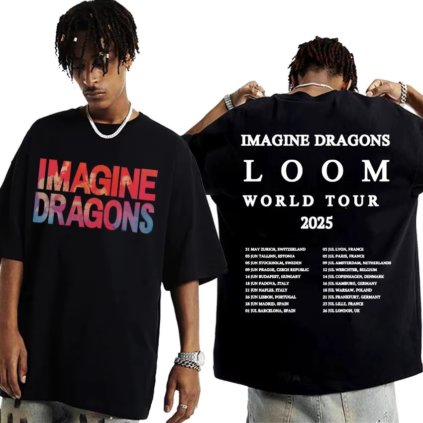 Imagine Dragons Band World Loom 2025 Tour T Shirt Men Women Vintage Hip Hop Punk Cotton Short Sleeve T-shirt Harajuku Streetwear