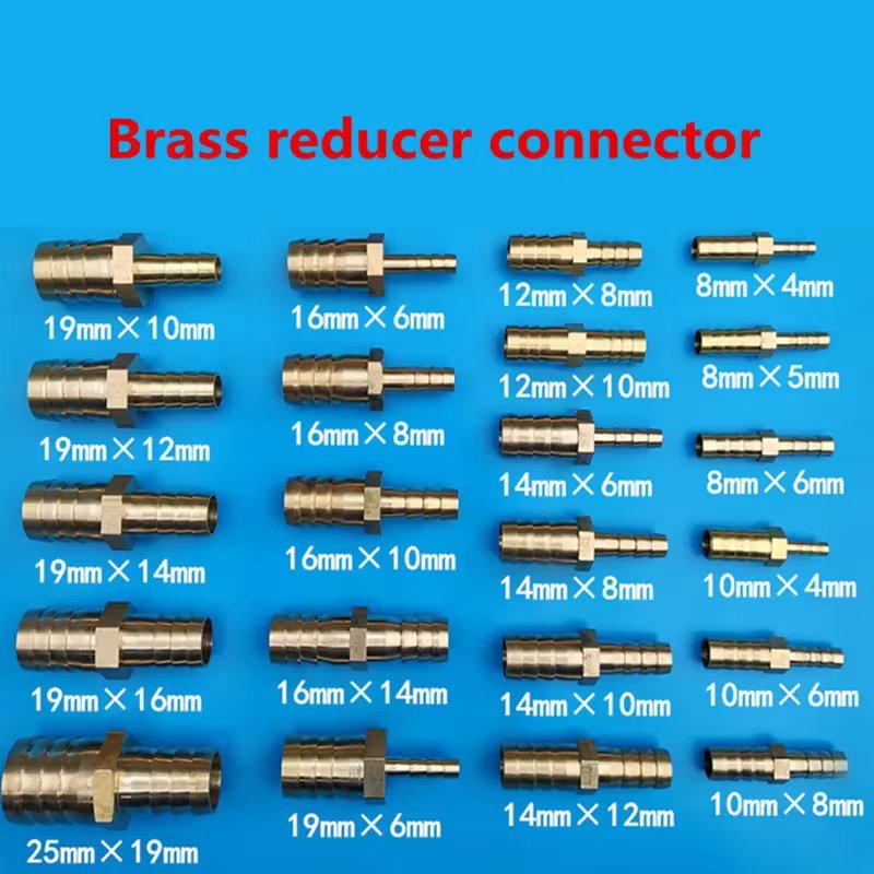 Gas Copper Barbed Coupler Connector Adapter Brass Straight Hose Pipe Fitting Equal Barb Reducing Joint 3 4 5 6 7 8 10 12 14 16mm