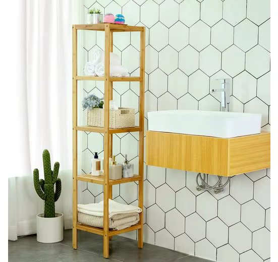 SONGMICS BCB55Y 5-storey bamboo bathroom shelf stand rack