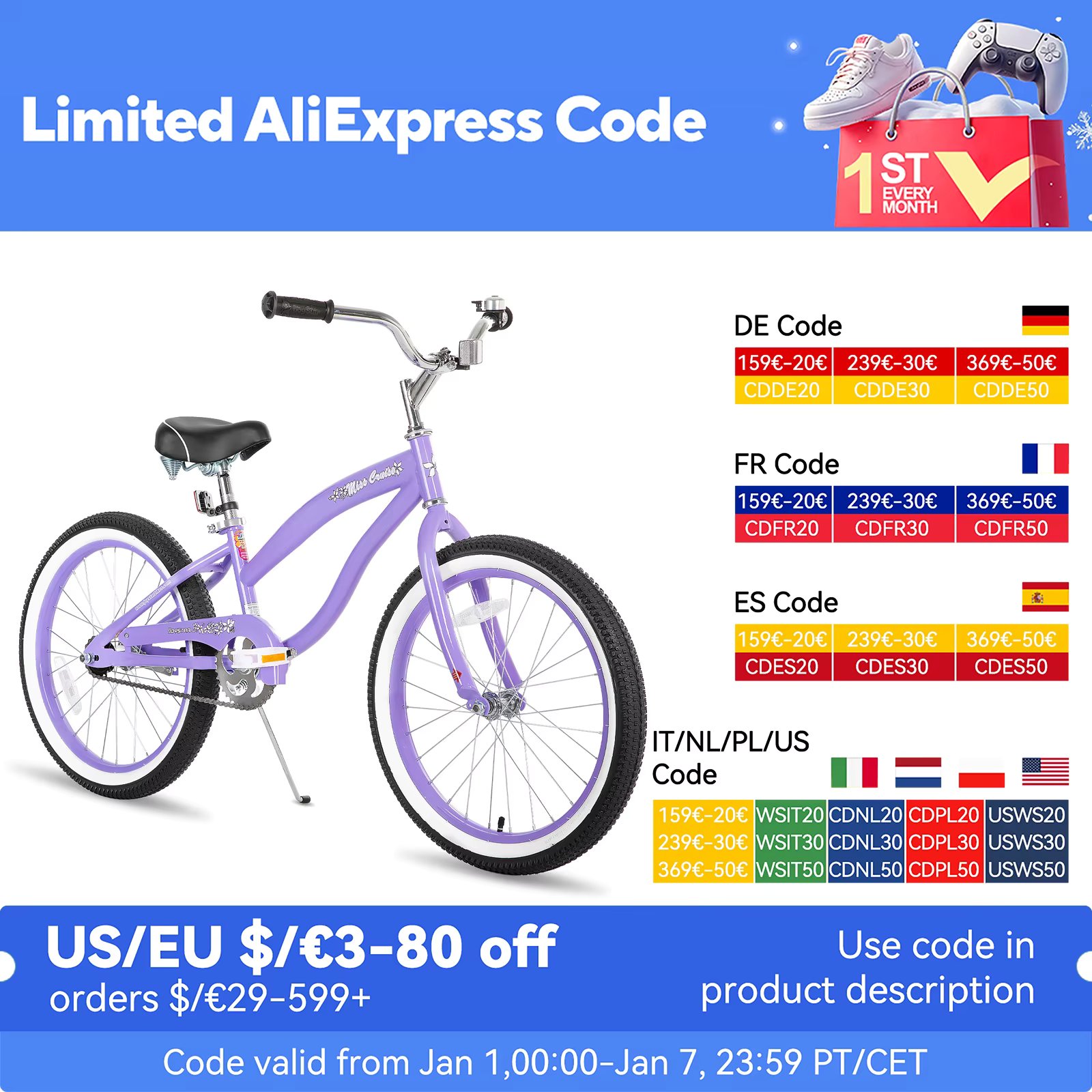 JOYSTAR 20" 24" 26'Beach Cruiser Bike for Girls, Boys, Mens and Womens, Single Speed Kids Cruiser Bikes with Coaster Brake, Mul