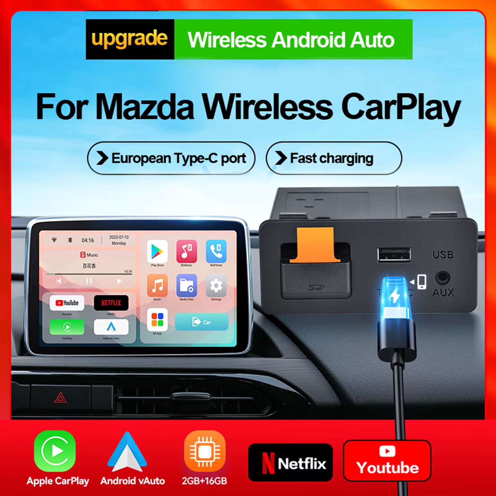 P3.2 Type-c Charging CarPlay Android AUTO Wireless Connected Watch YouTube Netflix Videos For Mazda 2 3 6 CX30 CX5 CX8 CX9 MX5