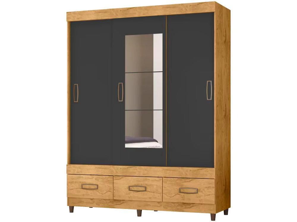 3 Araplac Cairo Drawers Couple Wardrobe with Mirror 3 Sliding Doors