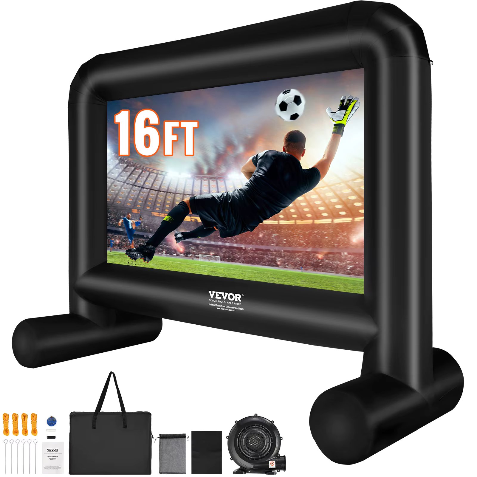 VEVOR Inflatable Movie Screen 14/16 FT Inflatable Projector Screen for Outside w/ Blower for Outdoor Party Backyard Movie Night