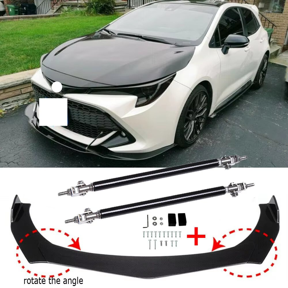 for Toyota Corolla Hatchback Car Front Bumper Lip Body Kit Spoiler Canard Splitter Diffuser Protector Covers with Strut Rod