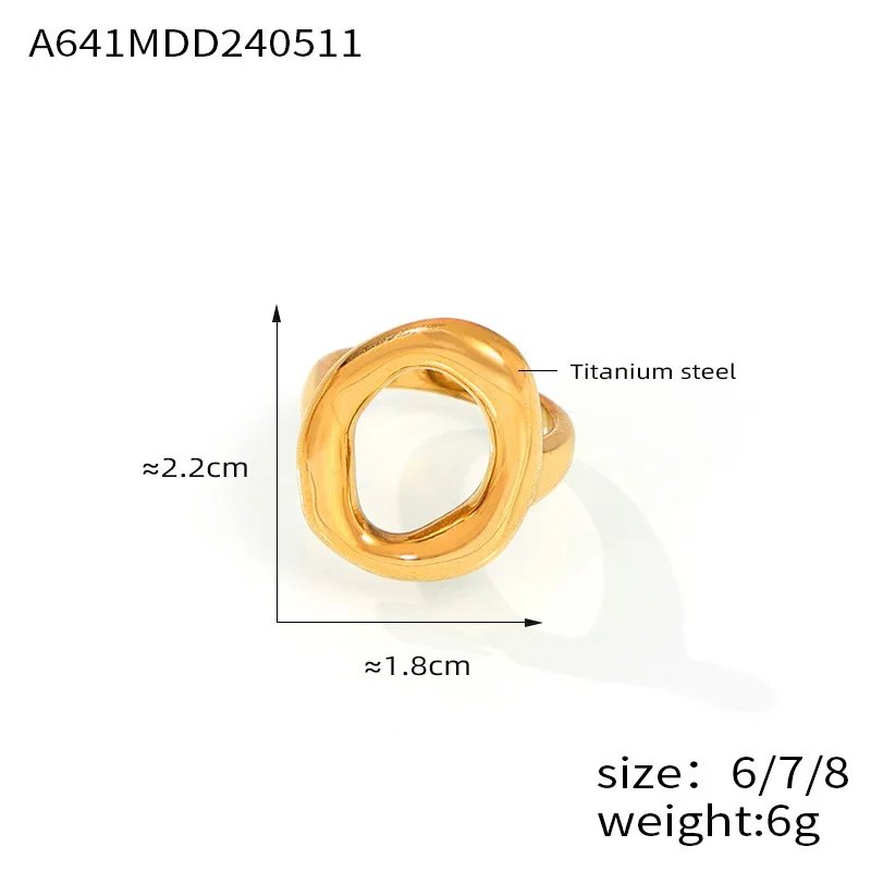 Fashion Minimalist Large Rings For Women Stainless Steel Gold Plated Waterproof Hip-hop Women's Finger Ring Aesthetic Jewelry