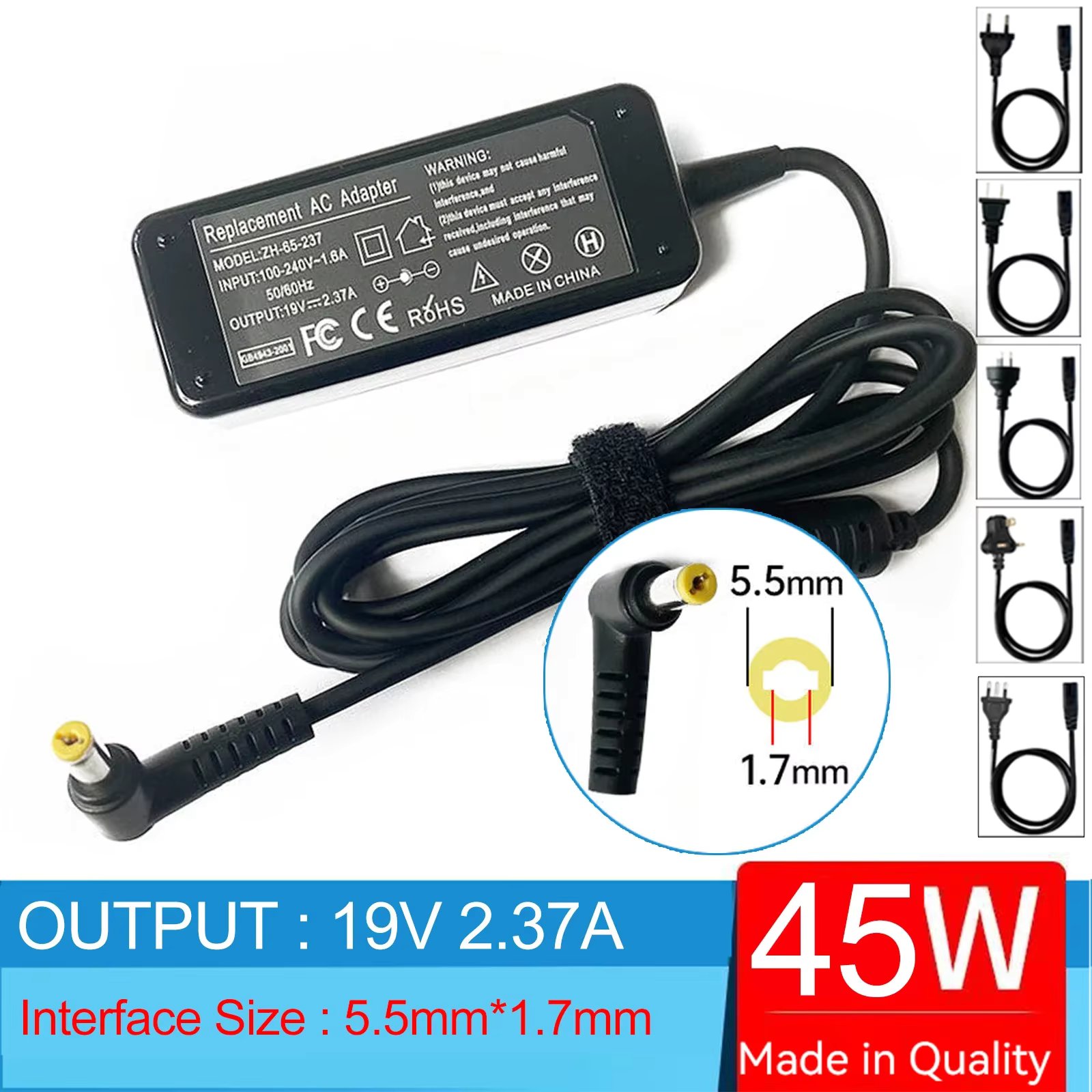 19V 2.37A Laptop AC Adapter Charger for Acer Aspire 3 A315-54 A315-54K,3 A315 32,3 A315 53,3 A317-51 A317-51K,3 A315 52