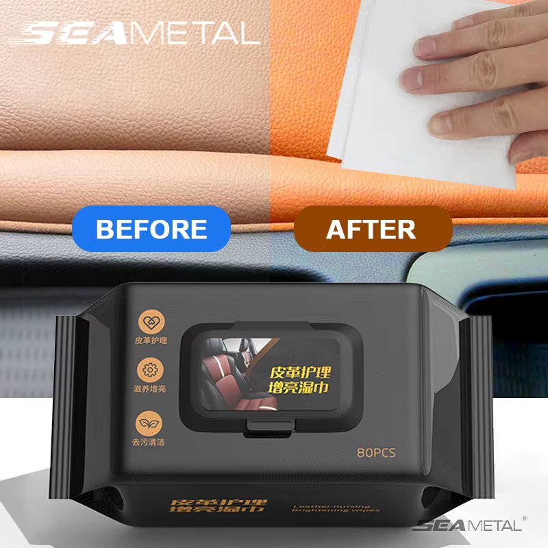 SEAMETAL 80pcs/bag Car Interior Cleaning Wipes Multi-function Car Dashboard Seat Leather Nursing Brightening Wipes Car Wash Care