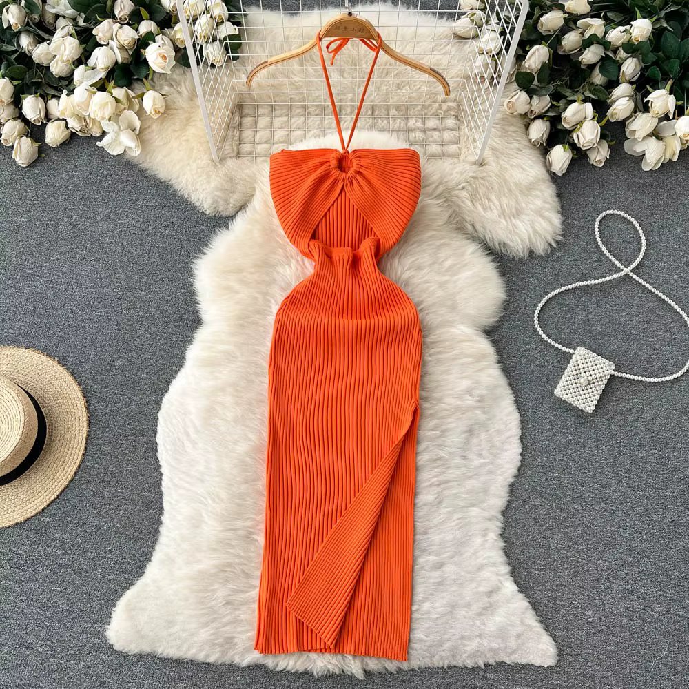 Dresses for Women Sexy Package Hips High Split Bodycon Party Dress Summer Ribbed Knit Beach Vestidos Vacation Partwear