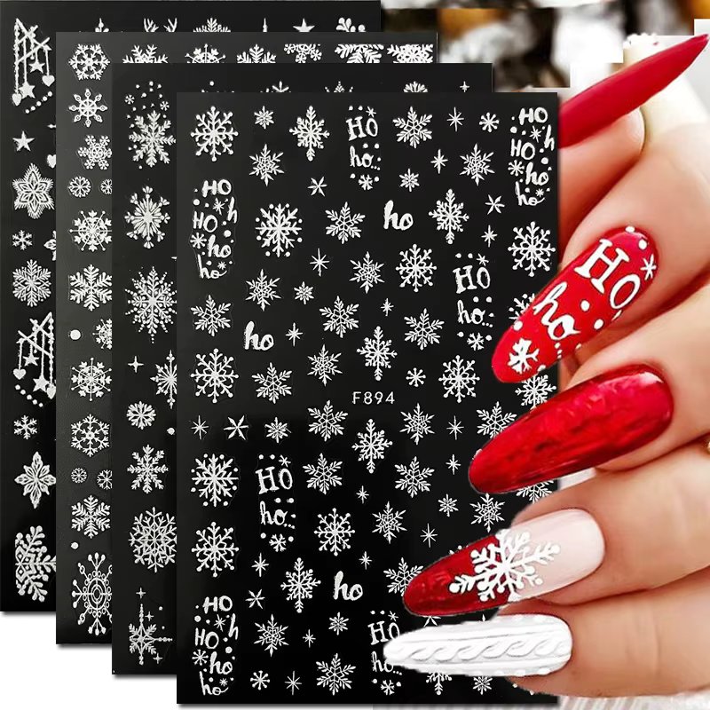 Nail Art 3d Decals Shining Glitters Winter Christmas Snowflakes Adhesive Sliders Nail Stickers Decoration For Nail Tips Beauty