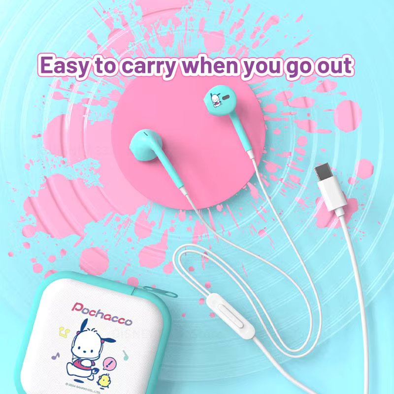 Sanrio in-ear Wired Earbuds Hello Kitty Cinnamoroll Music Earphones Kuromi Kawaii Games Sports Headphones with Cute Storage Bag