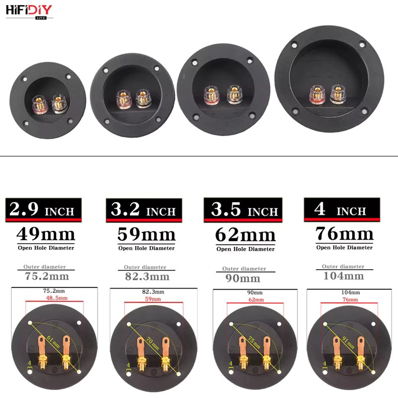 HIFIDIY LIVE Square circle (Install Hole 49-76) speaker junction Box  Terminal Shell 2 copper Binding Post Wire Cable Connector