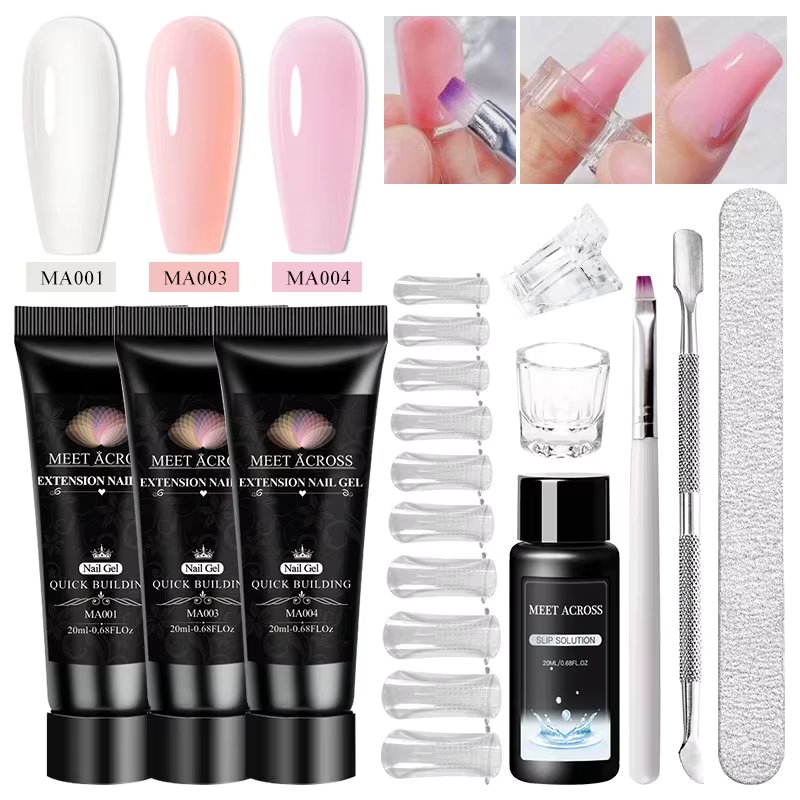 MEET ACROSS 20ml Nail Gel Kit For Quick Extension Nail Art Gel Nail Tools Finger Extension Acrylic Solution Gel Polish Nail Art