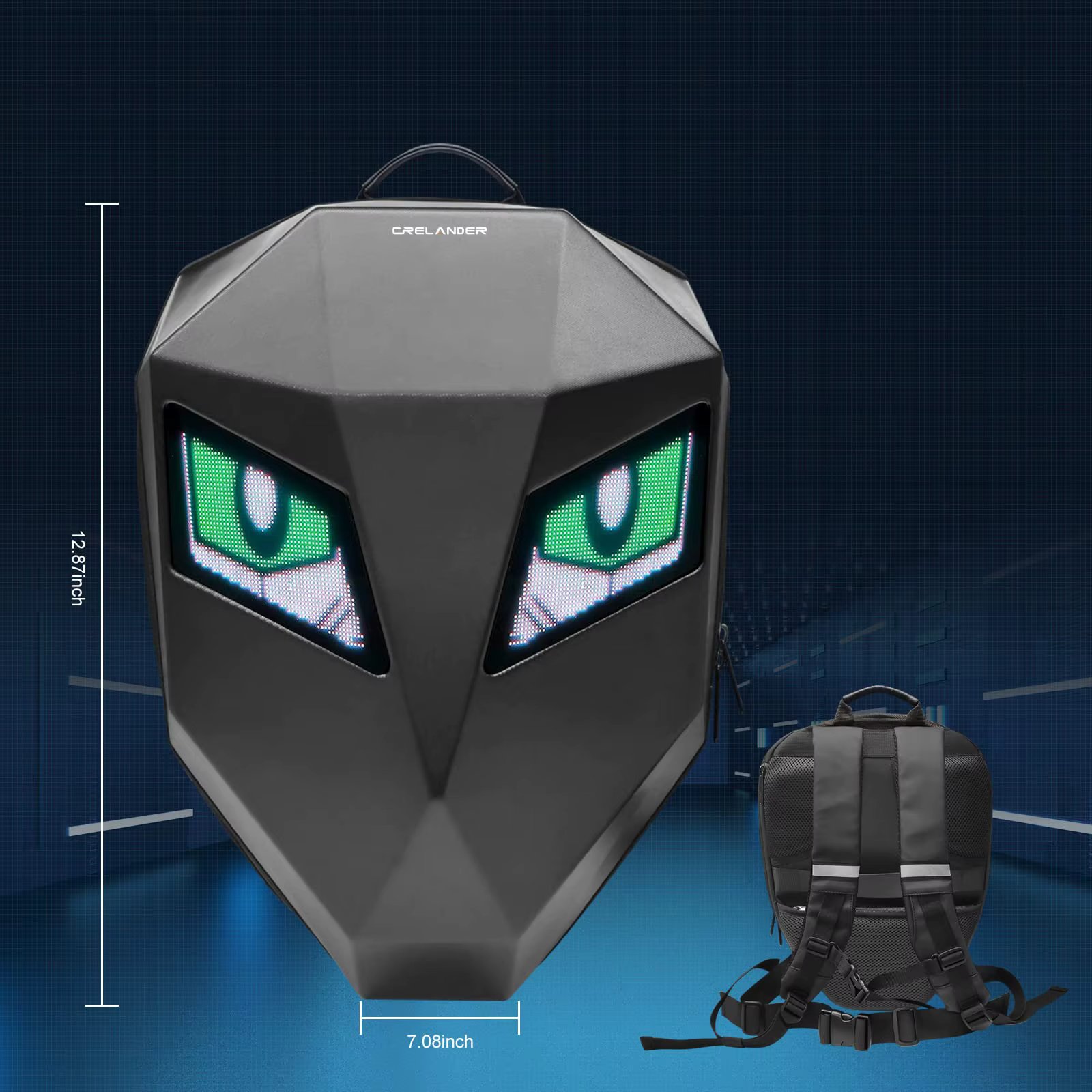 CRELANDER Motorcycle Backpack 3D Waterproof Hard Shell DIY Programmable Laptop Travel Bag LED Backpack