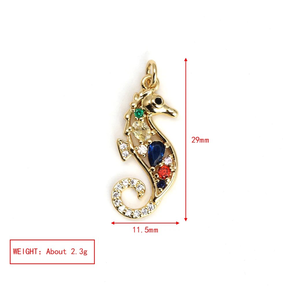 Copper turtle charms colorful Diamond Gold Color seahorse Pendant For DIY Necklace Jewelry Bracelet Making Wholesale