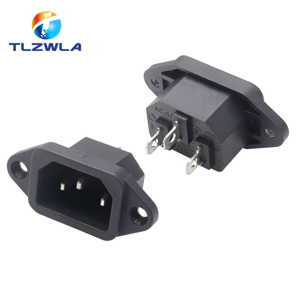 1PCS IEC320 C14 AC Power Socket 250V 10A 3-pin With Ears For Electric Car Computer Power Socket Screw Fixed Copper Core