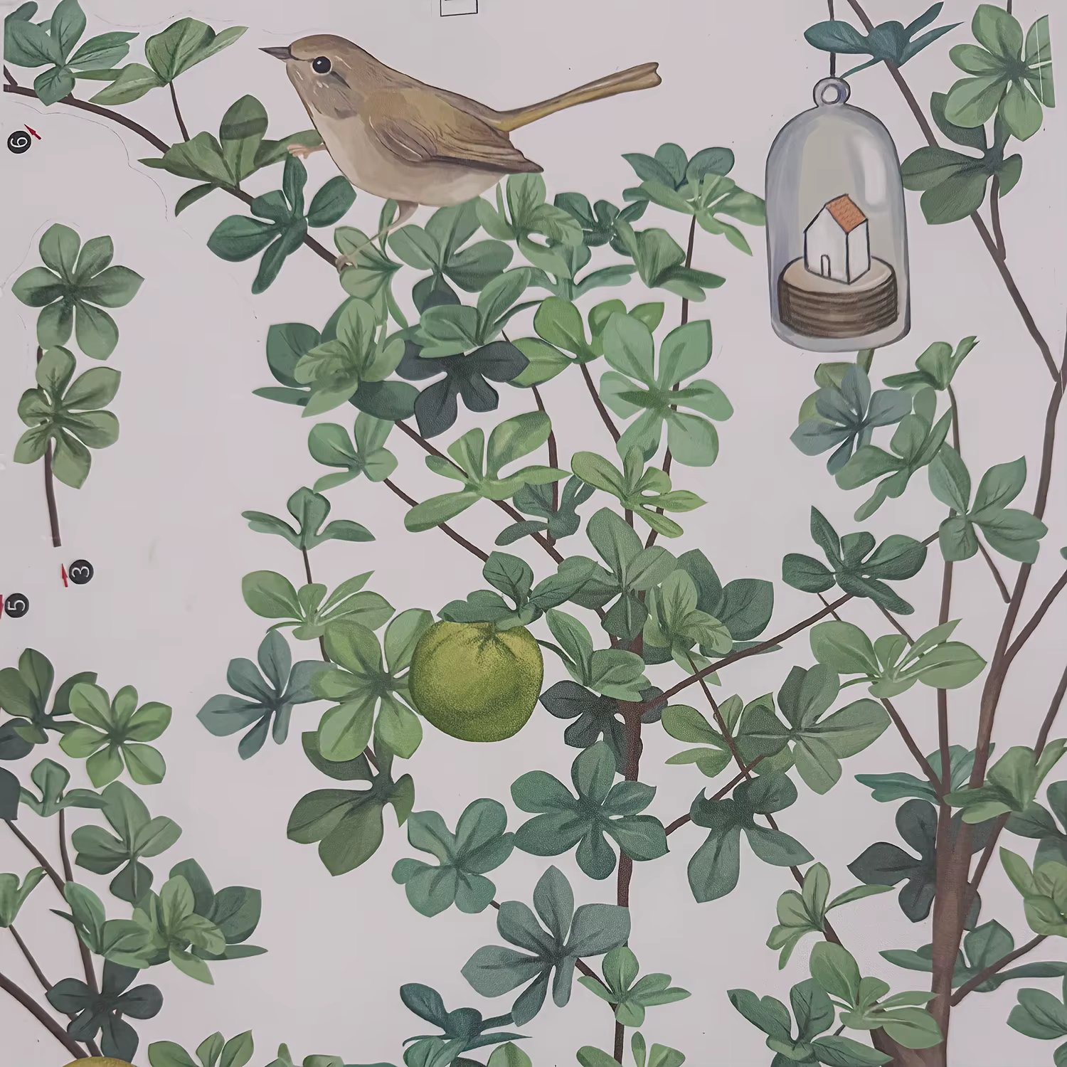 Peelable Self-adhesive bird tree wallpaper PVC Waterproof and anti-fouling decorative wall stickers