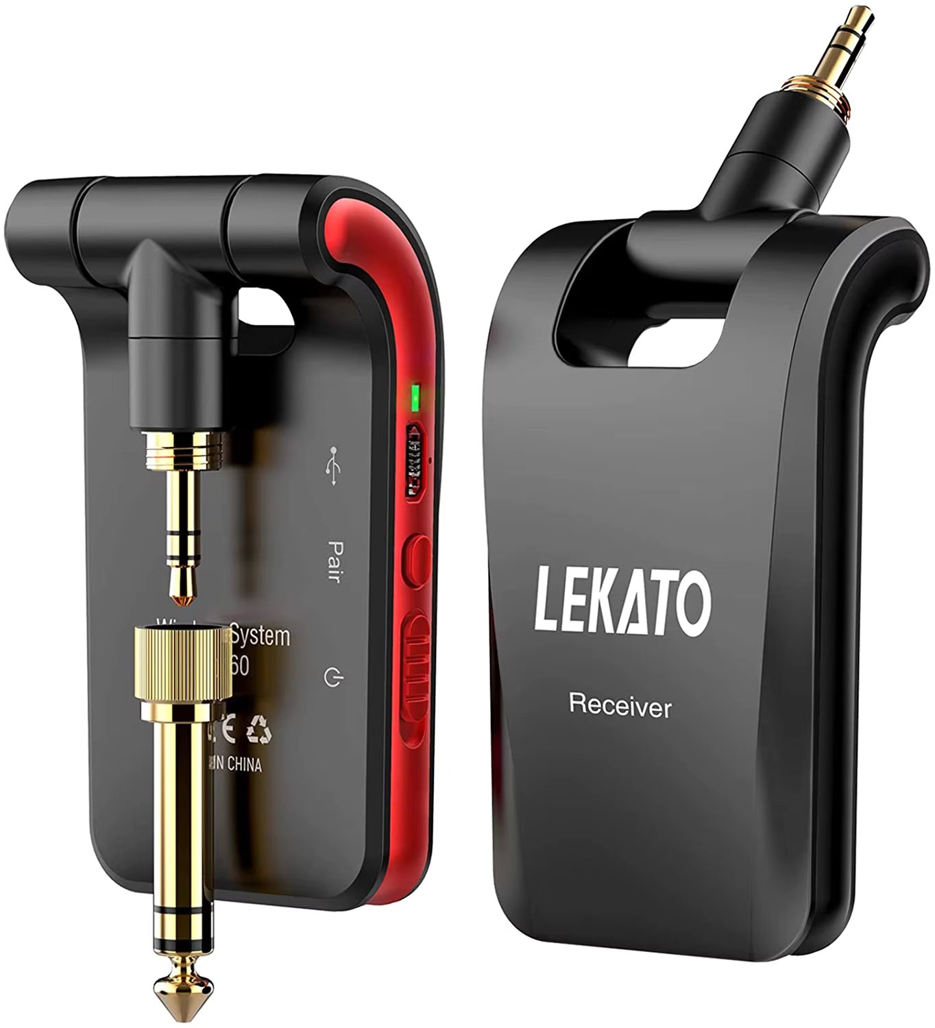 LEKATO WS-60 Wireless Guitar System 2.4GHz Wireless Guitar Transmitter Receiver Stereo 2 in 1 Plugs 6 Channels Guitar Wireless