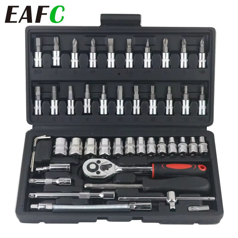 46pcs/53pcs Car Repair Tool Kit 1/4-Inch Socket Set Car Repair Tool Ratchet Torque Wrench Combo Auto Repairing Set Mechanic Tool