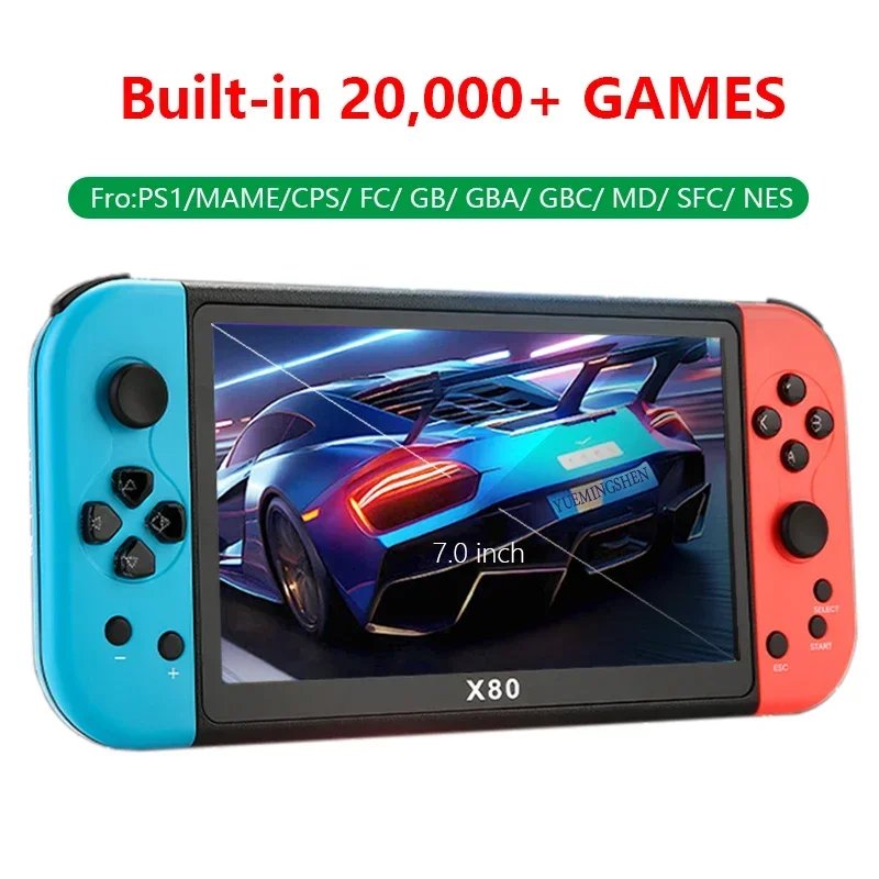 X80 Retro Handheld Game Player 7inch Screen Portable Video Game Console HD TV Output Arcade Game Player Birthday Christmas Gift