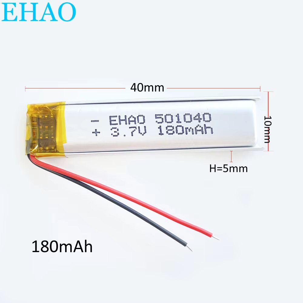 EHAO 501040 3.7V 180mAh Lithium Polymer LiPo Rechargeable Battery For GPS Headphone Recorder DVD Bluetooth Headset Massager