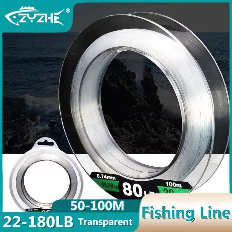 ZYZ 50/100M Fishing Nylon Line 30-180LB Transparent 10-82KG Strong Pulling Force Sub-line Saltwater Boat Fishing Accessories