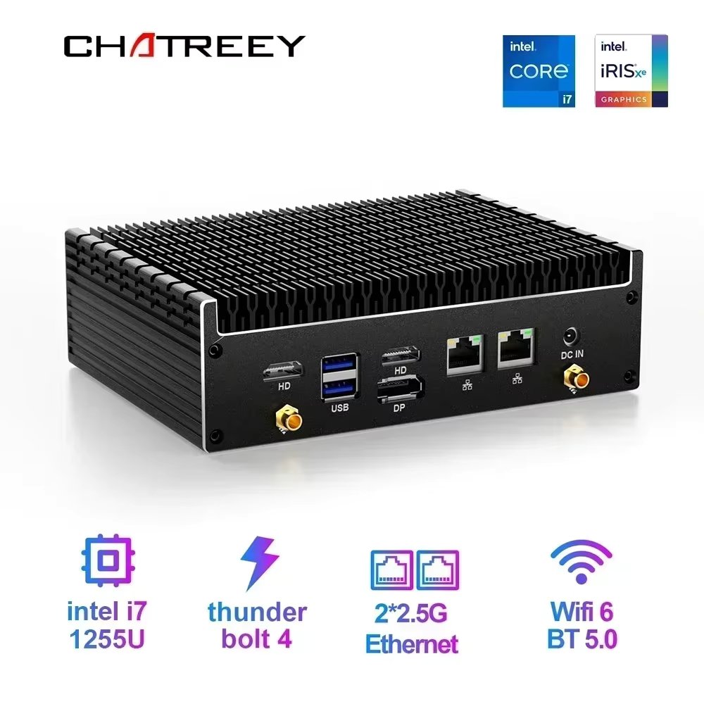 Chatreey IT12-F Mini PC Fanless Design intel  core i5 i7 Dual LAN windows 11 computer gaming  industrial PC