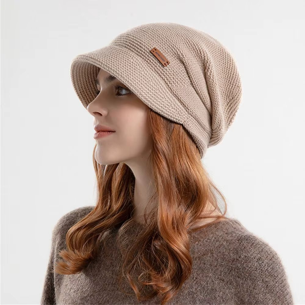 Autumn Winter Soft Plush Knitted Hat Women Girl Warm Thickened Fleece Lined Beanies Short Brim Casual Outdoor Windproof Bonnet
