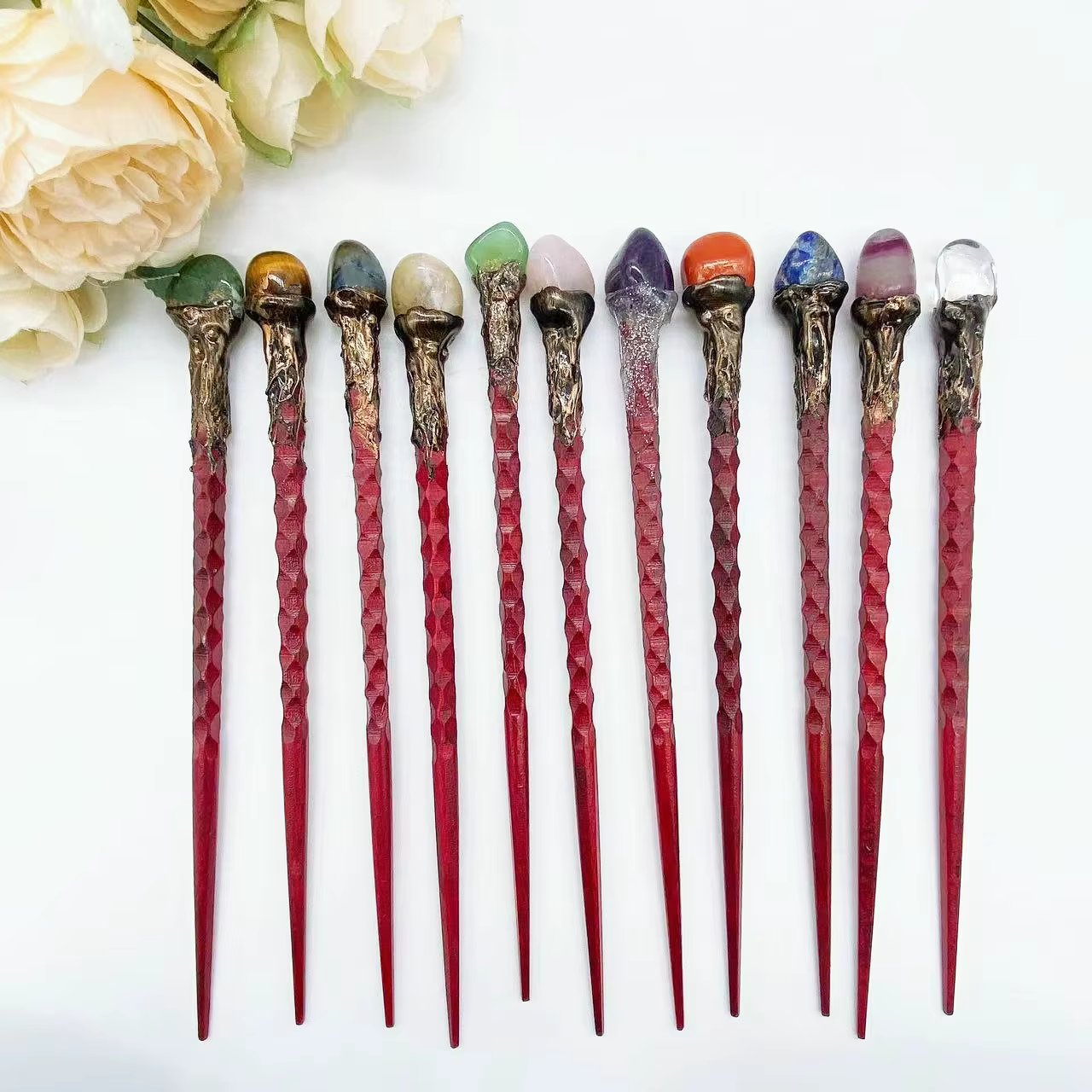 19CM Natural high quality Crystal Stone Magic Stick Wand Witch Rose Quartz Witchcraft Scepter Reiki Healing Home Decoration Gift