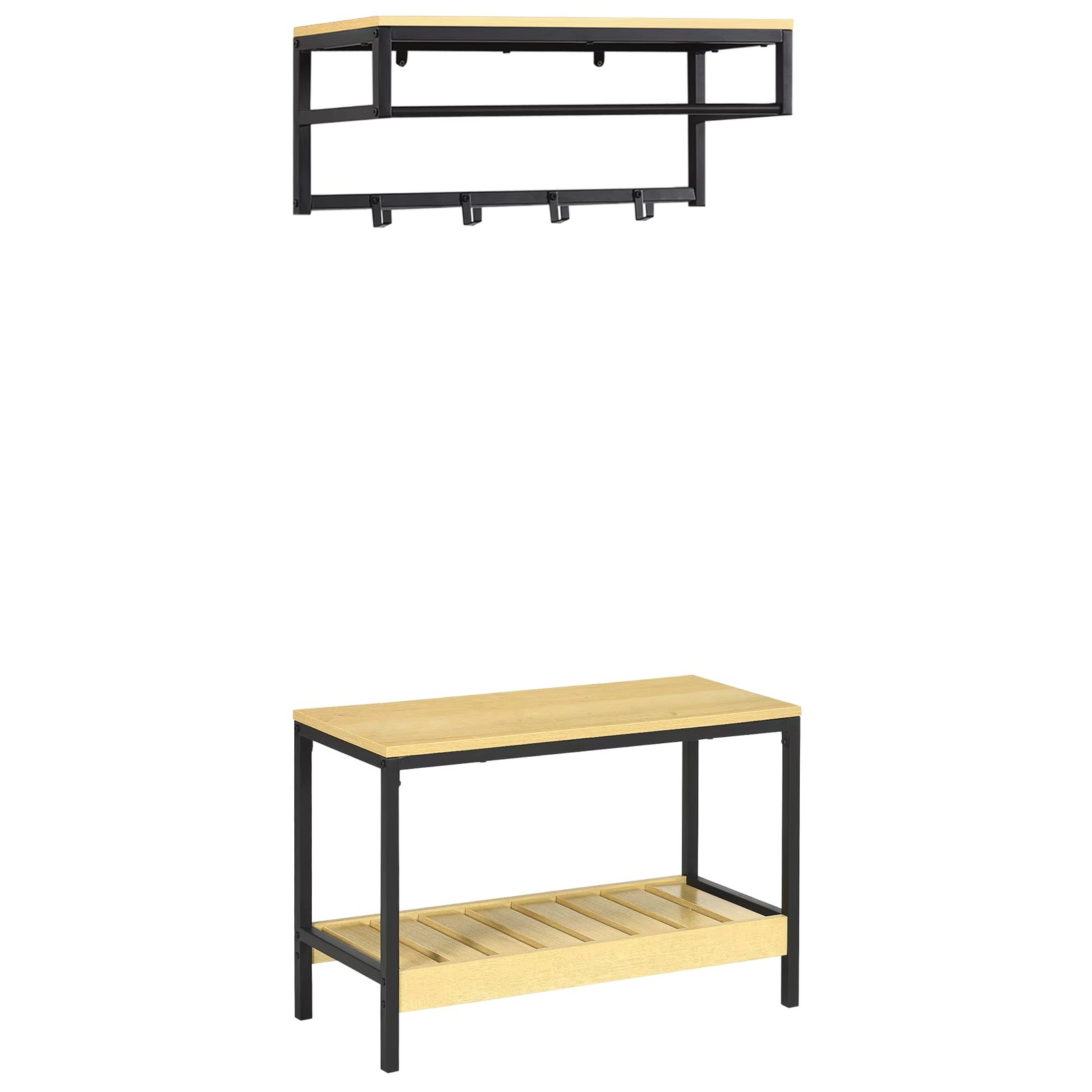 HOMCOM 2 in 1 entrance furniture with wall rack and bench modern shoe rack 4 hooks 1 bar and 1 rack for 3 pairs of oak shoes