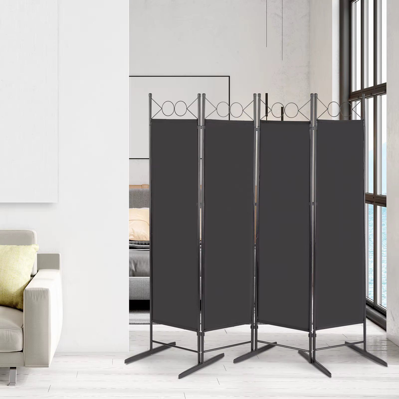 5.74FT 4-Fold Room Divider with Carbon Steel Frame, Height Freestanding & Foldable Privacy Screen Partition for Office Home
