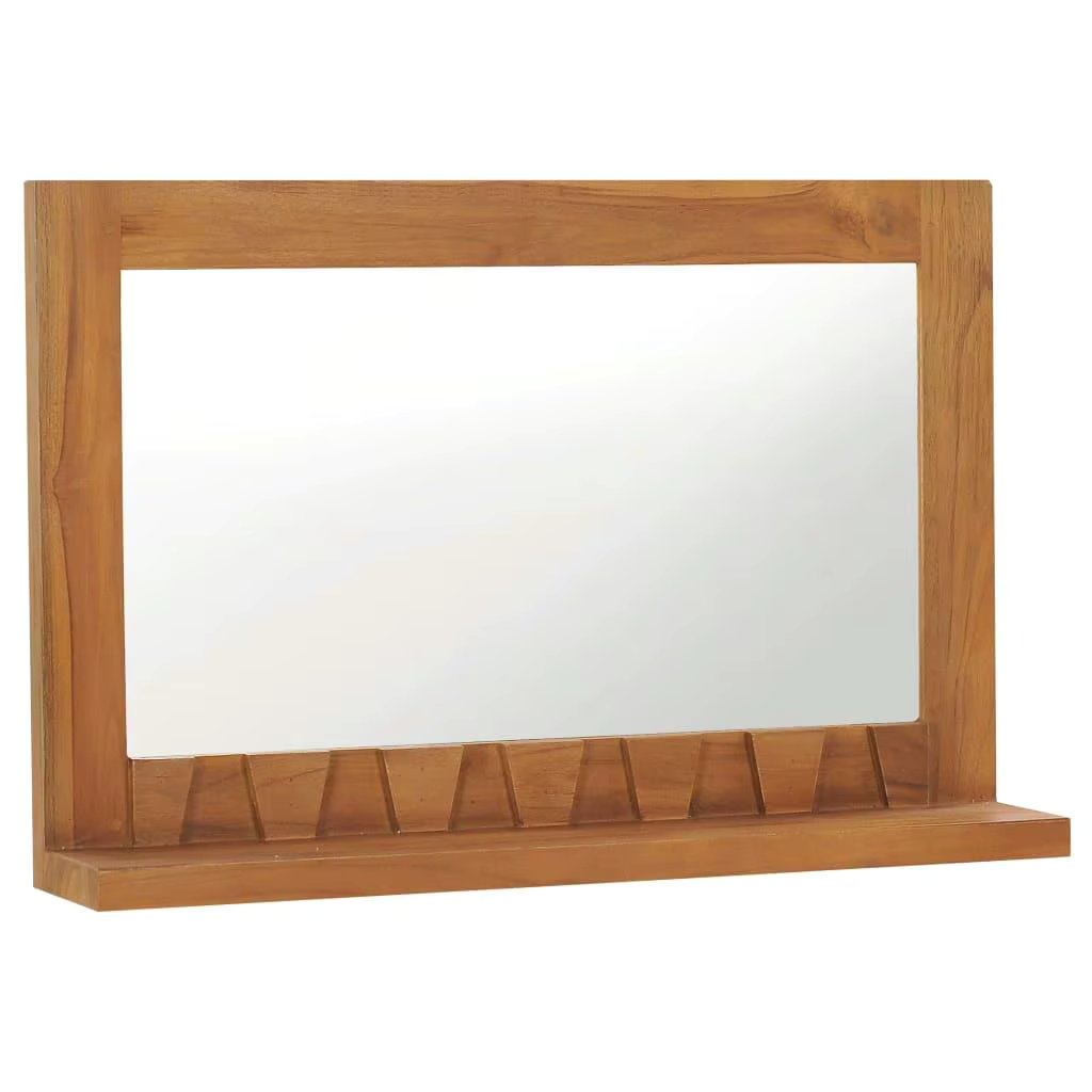 60x12x40 cm Wall Mirror with Shelf - Solid Teak Wood Decorative Home Accent