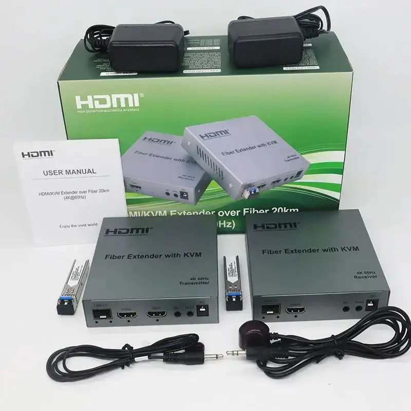 4K 60Hz HDMI KVM Extender over single mode LC Fiber Optic Cable 20Km HDMI USB Fiber Extender Transceiver Support Mouse Keyboard